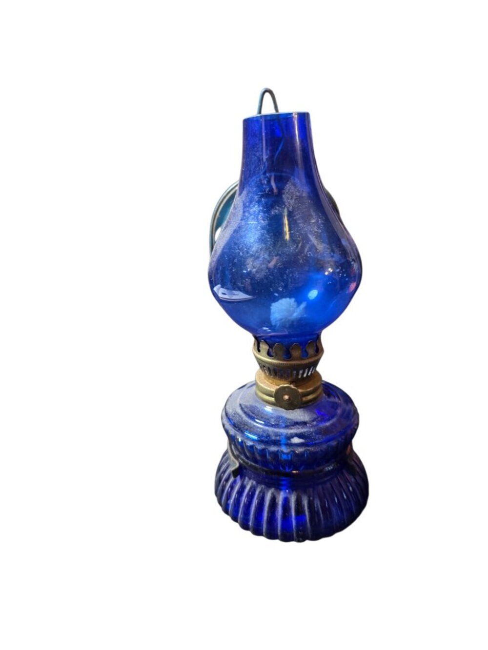 Vintage Cobalt Blue Glass Mini Oil Lamp Hong Kong Hurricane Kerosene Lantern